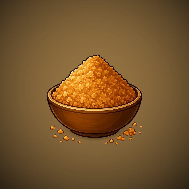 A bowl of golden Jaggu jaggery powder